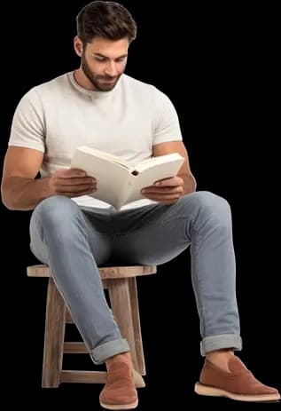Author reading a book