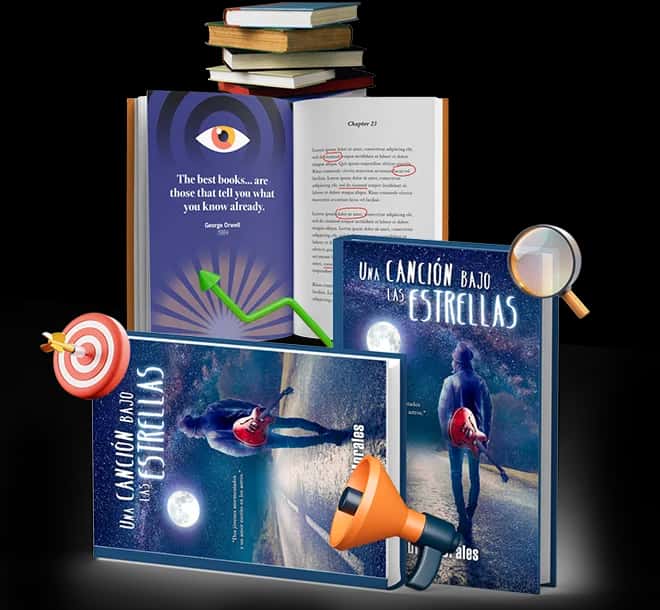 Book marketing collage with social platforms